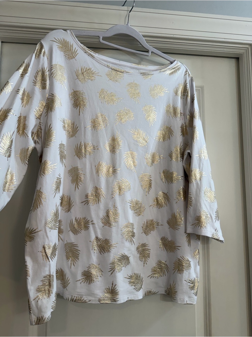 Talbots White Long Sleeve Top with Gold Leaf Print nwot 2xl